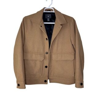 H&M Jacket Men's Medium Camel Tan Utility Wool Blend Button Front Minimalist EUC